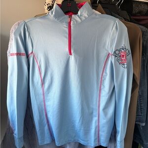 ROMPH KIDS HORSE RIDING SHIRT Light Blue Quarter-Zip Pullover with PINK Accents